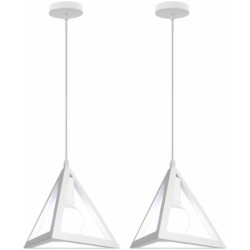 2PCS Pendant Light- E27 Metal Lampshade Creative Triangle Pendant Lamp Retro Chandelier Vintage Industrial Hanging Light White
