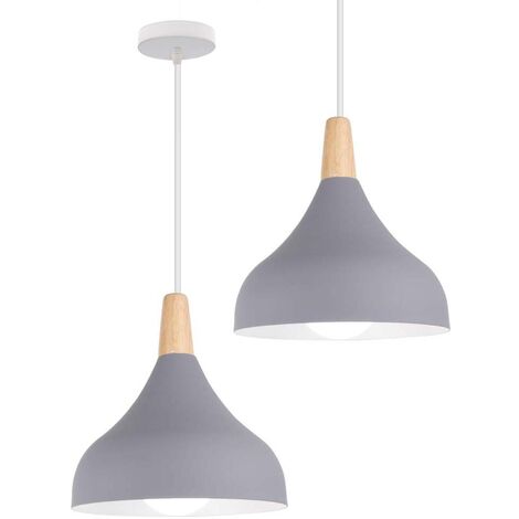 2pcs Pendant Light, Modern Chandelier with Wood Pattern, Simple Style Hanging Lighting Fixtures for Living Rooms Dining Room Kitchen Bedroom (Gray)
