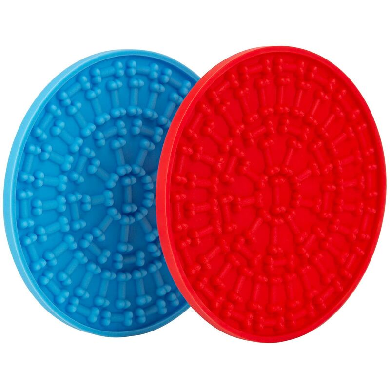 

2pcs perro lamiendo tapete de silicona alimentador lento potente dispositivo de distracción de baño para mascotas - azul, rojo