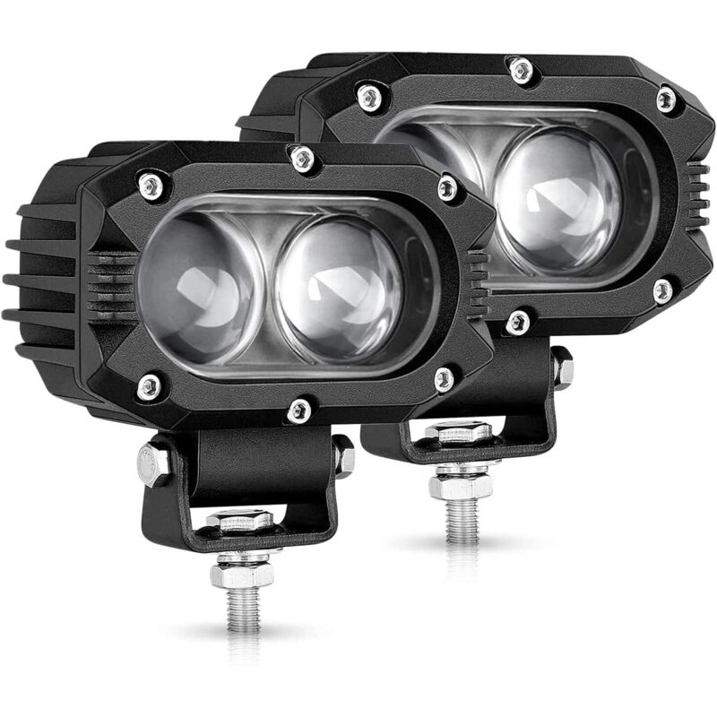 2PCS Phare de Travail LED 4 Pouces 80W 9600LM Projecteur Phares Longue Portee Led Moto 4x4 Antibrouillard LED Feux Additionnel Barre pour Moto,
