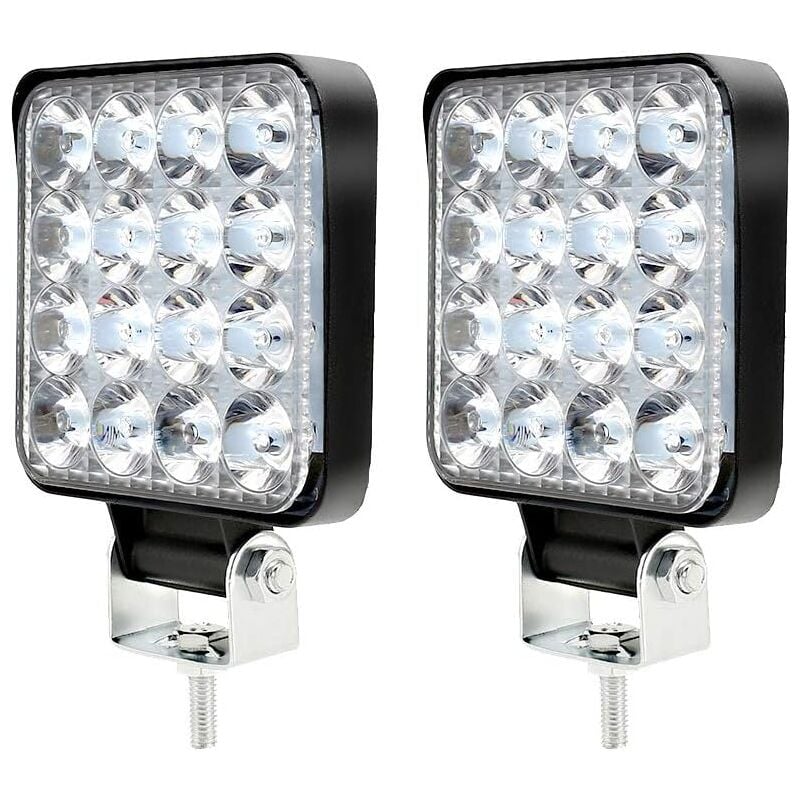 2PCS Phare de Travail LED 48W, Projecteur LED Voiture Etanche Feu de Travail LED pour Voiture Camion Tracteur SUV Bateau，8.58.5cm