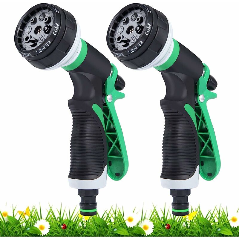 2Pcs Pistolet d'arrosage, Pistolet Arrosoir, 8 Modes d'arrosage Multifonctionnel Pulvérisateur de Jardin, Comfort Plastique Pistolet, Lave-Auto