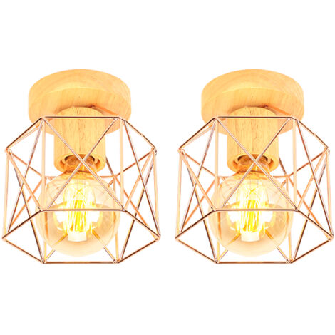 (2PCS) Plafones Modernas Lámpara De Techo Vintage Lampara Techo Retro Pantalla De Jaula De Metal Para Dormitorio Pasillo Sala De Estar Oro Rosa