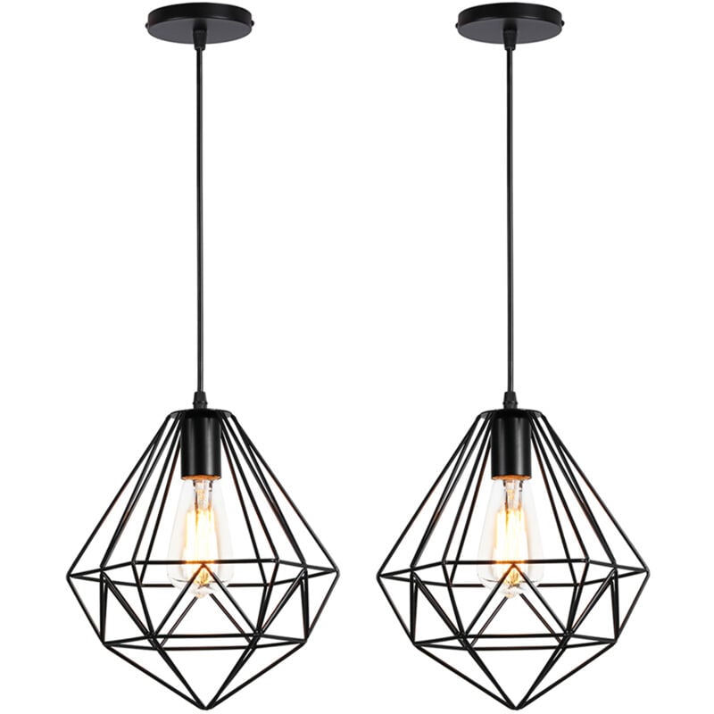 Norcks - 2PCS Plafonnier Antique En Diamant 26CM Suspension Luminaire Moderne Lustre Vintage E27 Pour Loft, Bureau, Intérieur Noir