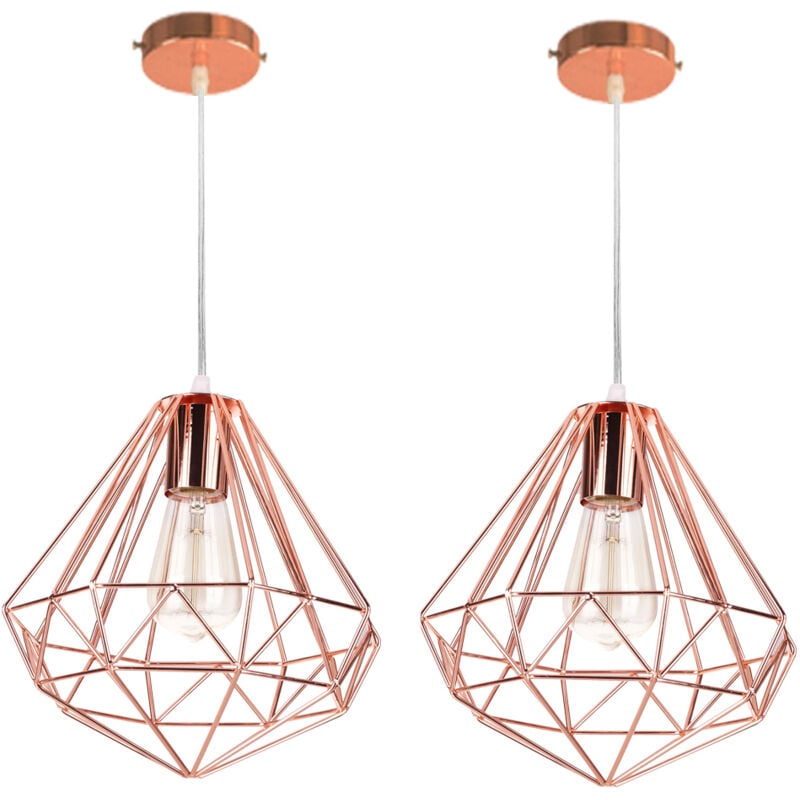 Norcks - 2PCS Plafonnier Antique En Diamant 26CM Suspension Luminaire Moderne Lustre Vintage E27 Pour Loft, Bureau, Intérieur Or Rose