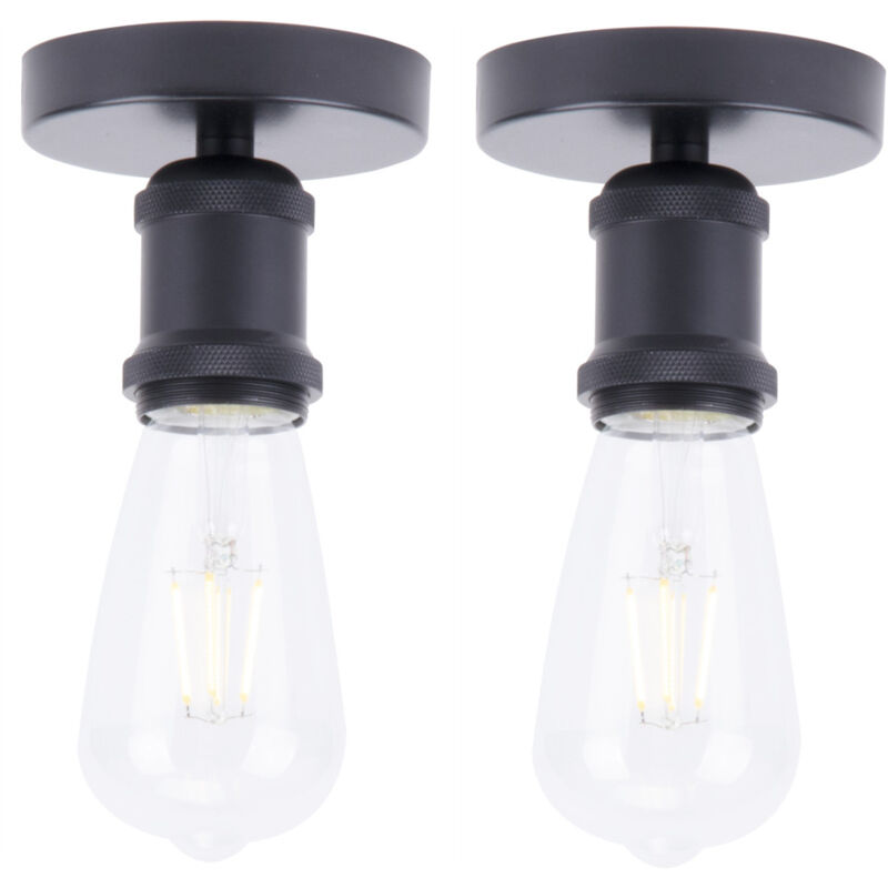 Wottes - 2PCS Plafonnier en Fer Forgé Industriel Style Rétro E27 Lampe de Plafond Éclairage Cuisine SalonNoir