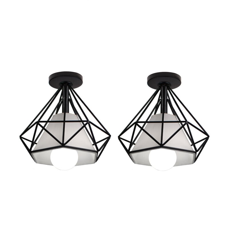 Norcks - 2PCS Plafonnier En Forme De Diamant Lustre Moderne Créatif Simple Ø20CM Pour Café Restaurant Salle à Manger Bar (Noir)