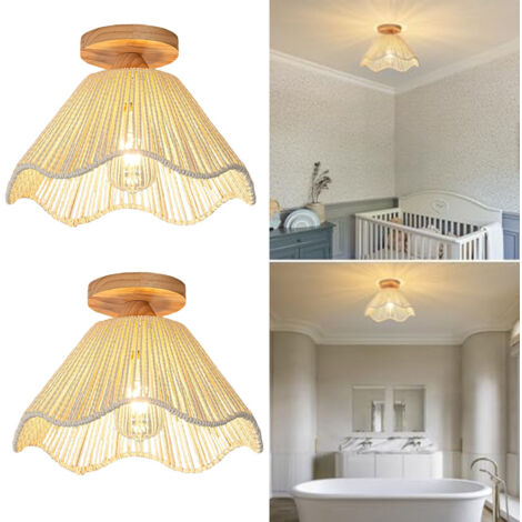 2PCS Plafonnier encastré, plafonnier en rotin fait main de style bohème, lustre à intensité variable, pour chambres,couloirs  (02, 2700-6000K)
