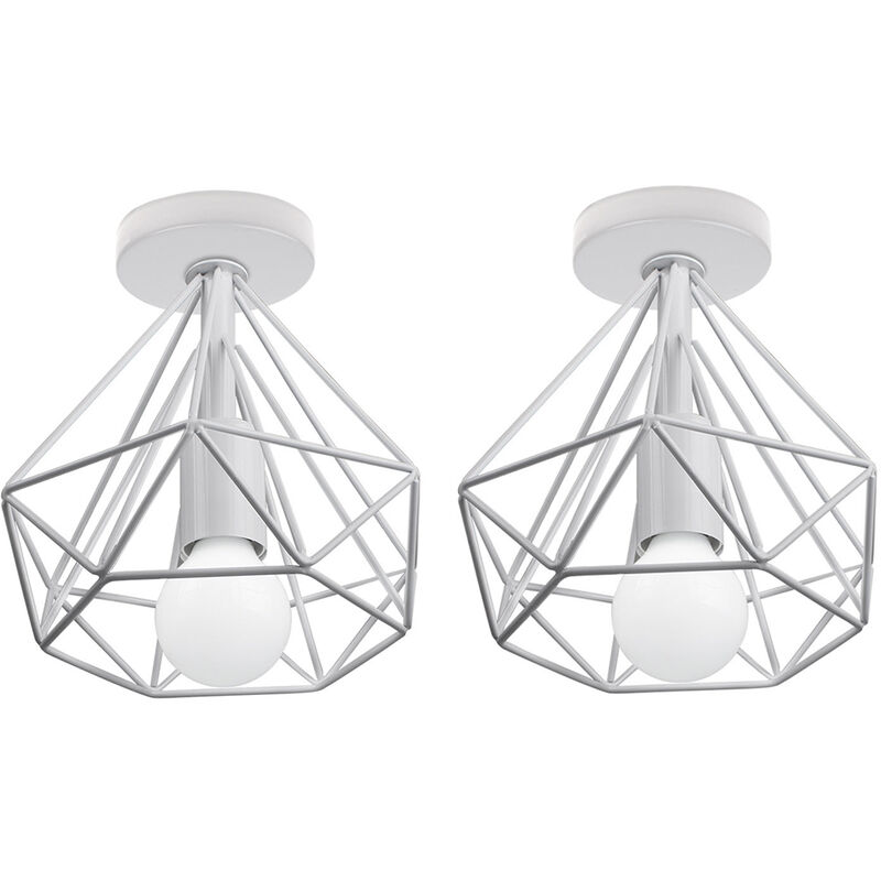 Axhup - 2Pcs Plafonnier Industrielle Cage Forme Diamant Blanc Lustre Suspension en Metal Fer Luminaire pour Cuisine Couloir