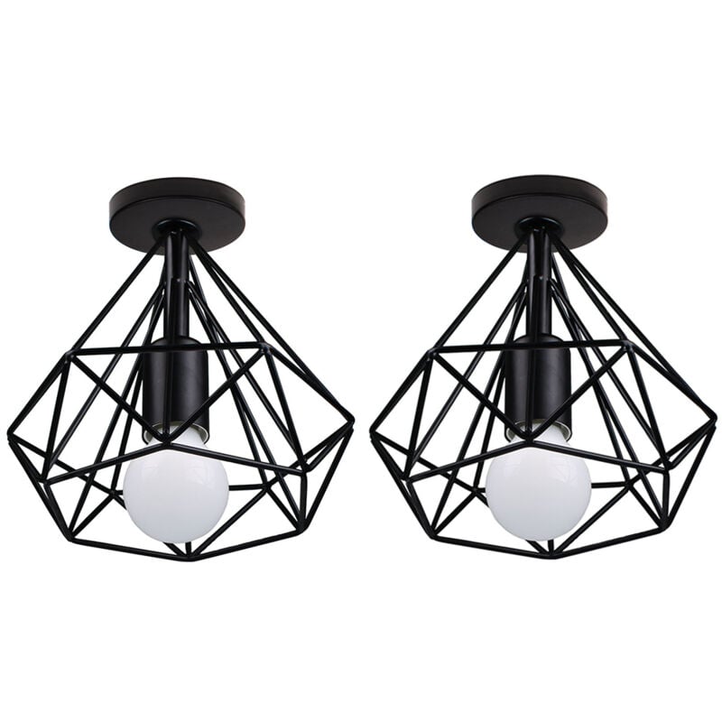 Norcks - 2PCS Plafonnier Moderne En Forme De Diamant Lustre Créatif Simple Ø20CM Pour Café Restaurant Salle à Manger Bar (Noir)