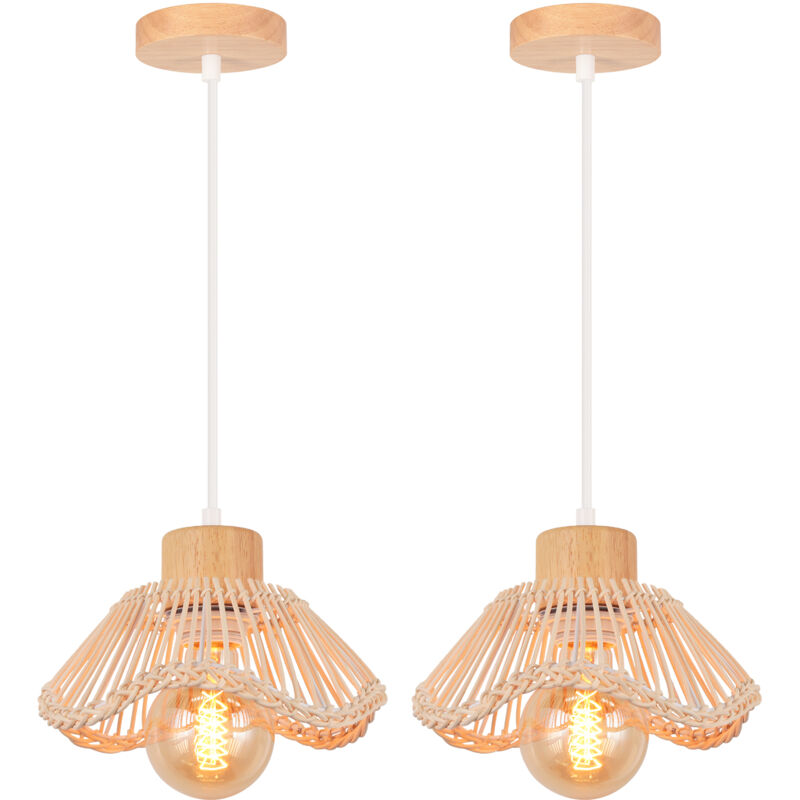 2PCS) Plafonnier Moderne Lampe De Plafond En Osier Lampe à Suspension Rétro Lustre Intérieur Lampe à Suspension en Rotin Tressé