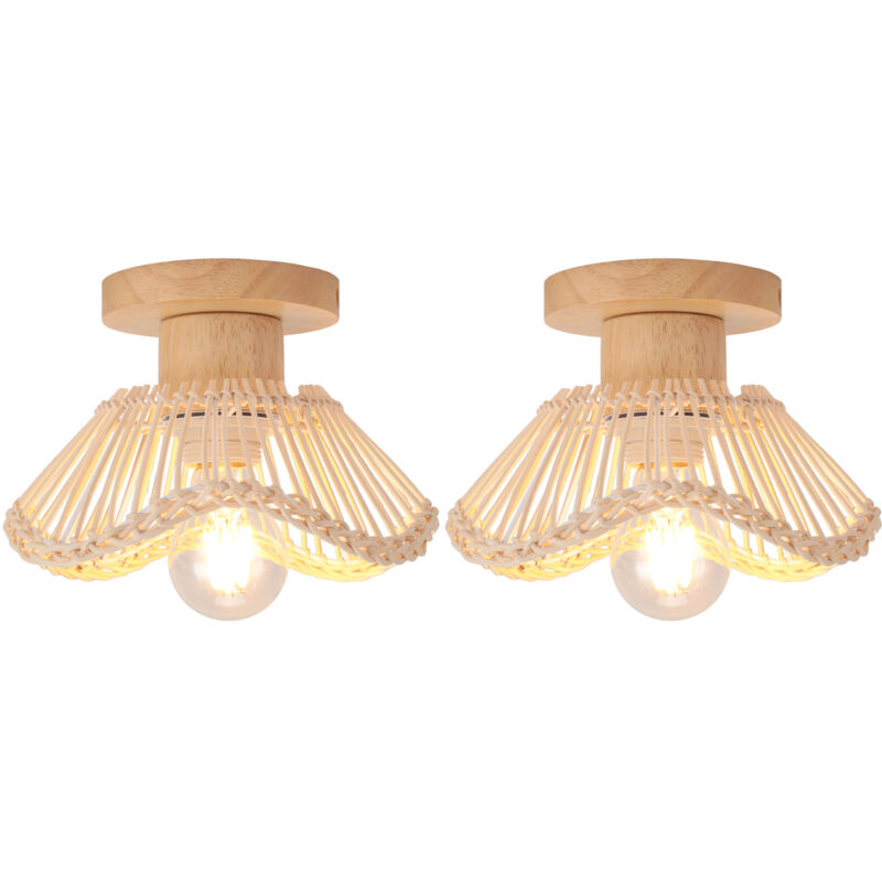 Norcks - 2PCS Plafonnier Moderne Lampe De Plafond En Osier Plafonnier Rétro Luminaire Plafonnier Intérieur Plafonnier en Rotin Tressé