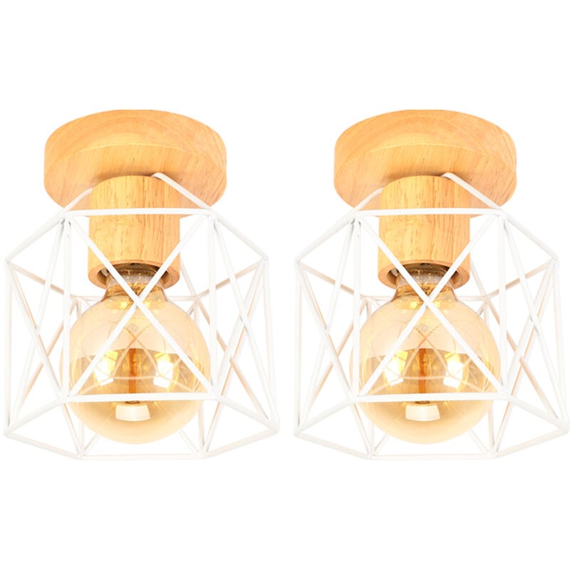 2PCS) Plafonnier Moderne Lampe De Plafond Vintage Luminaire Plafonnier Rétro Abat-Jour Cage En Métal Pour Café Couloir Chambre Cuisine Salon Blanc