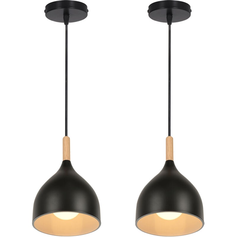 Norcks - 2PCS Plafonnier Moderne Suspension Luminaire Rétro Lustre En Métal Noir, Suspension Lustre D'Intérieur E27 Pour Chambre Salon Couloir