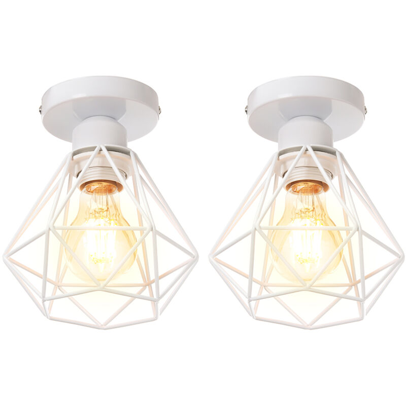 2PCS Plafonnier Rétro Blanc Lampe De Plafond E27 Cage En Métal Luminaire Plafonnier Vintage D'Intérieur