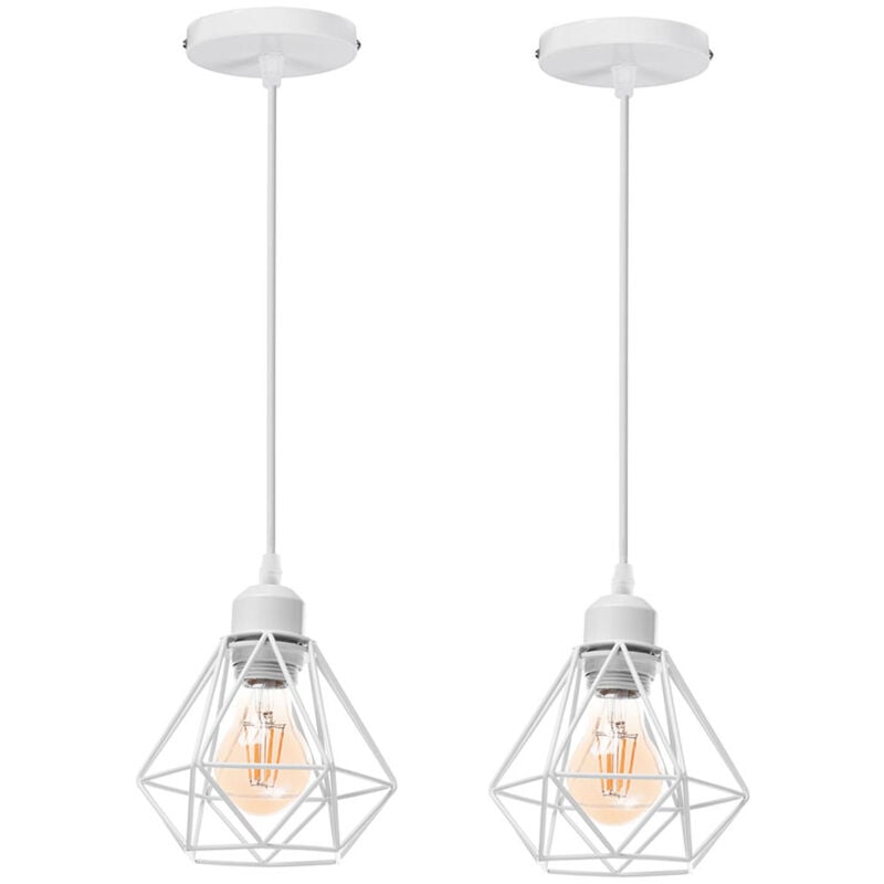Norcks - 2PCS Plafonnier Rétro Blanc Suspension Luminaire Vintage D'Intérieur Suspension Lustre E27 Cage En Métal