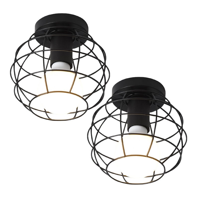 2PCS) Plafonnier Rétro Lampe De Plafond D'Intérieur Vintage E27 Luminaire Plafonnier à Cage En Métal Noir