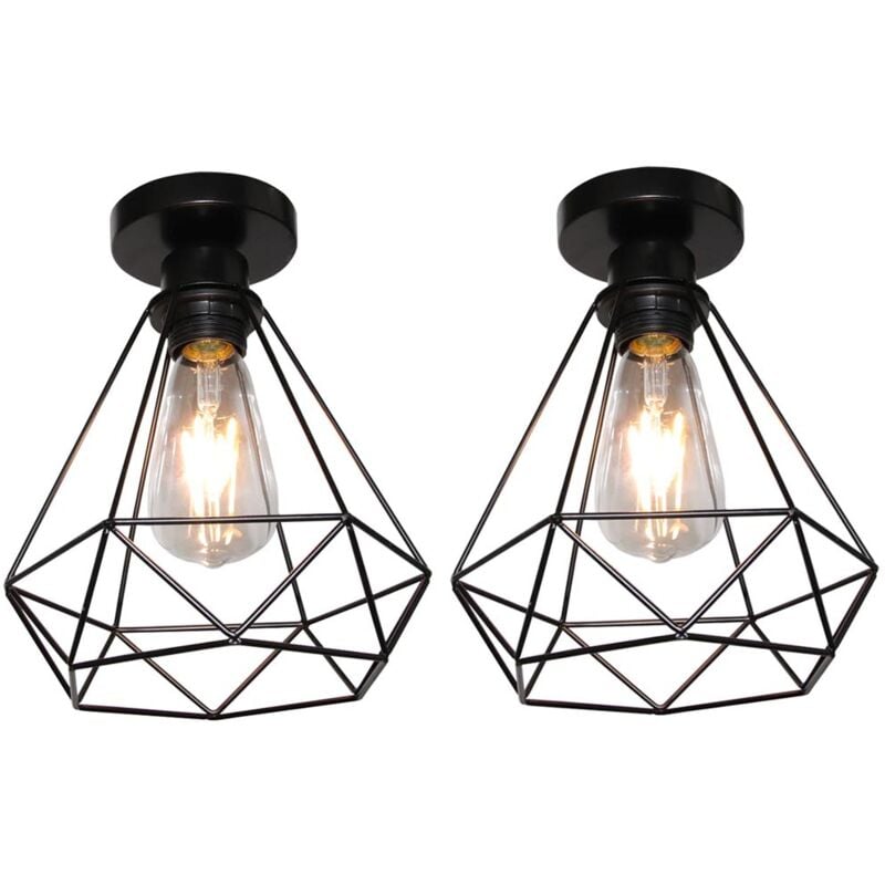 Norcks - 2PCS Plafonnier Rétro Lampe De Plafond Vintage Luminaire Plafonnier Cage En Métal Pour Couloir Escalier Chambre Cuisine 20CM (Noir)