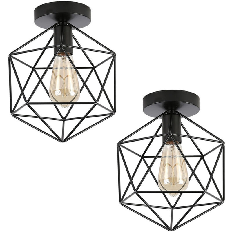 2PCS Plafonnier Rétro Lustre Fer Métal Cage Lampe De Plafond Vintage Pour Café Salon Cuisine Couloir
