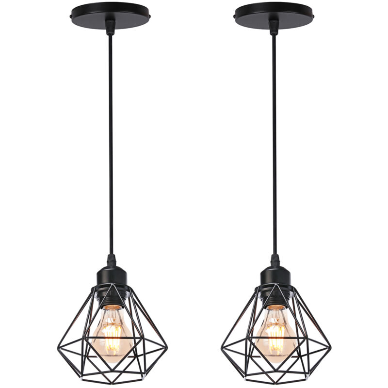 Norcks - 2PCS Plafonnier Rétro Noir Suspension Luminaire Vintage D'Intérieur Suspension Lustre E27 Cage En Métal