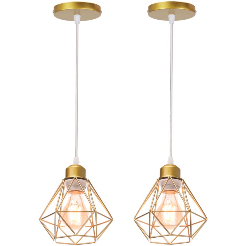 Norcks - 2PCS Plafonnier Rétro Or Suspension Luminaire Vintage D'Intérieur Suspension Lustre E27 Cage En Métal