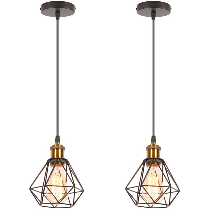 2PCS Plafonnier Rétro Suspension Luminaire Vintage D'Intérieur Noir Suspension Lustre E27 Cage En Métal Pour Cuisine, Café, Bureau