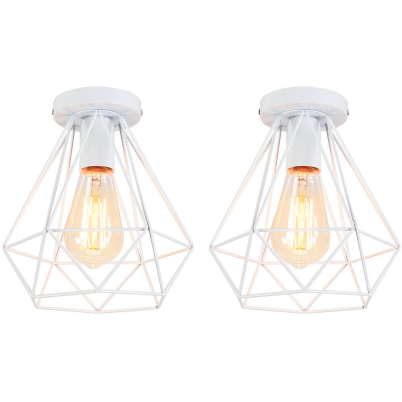 2PCS Plafonniers D'Intérieur Plafonniers En Métal Blanc Vintage Lampe De Plafond Rétro Diamant Pour Salle à Manger Bar Café Chambre Bureau E27