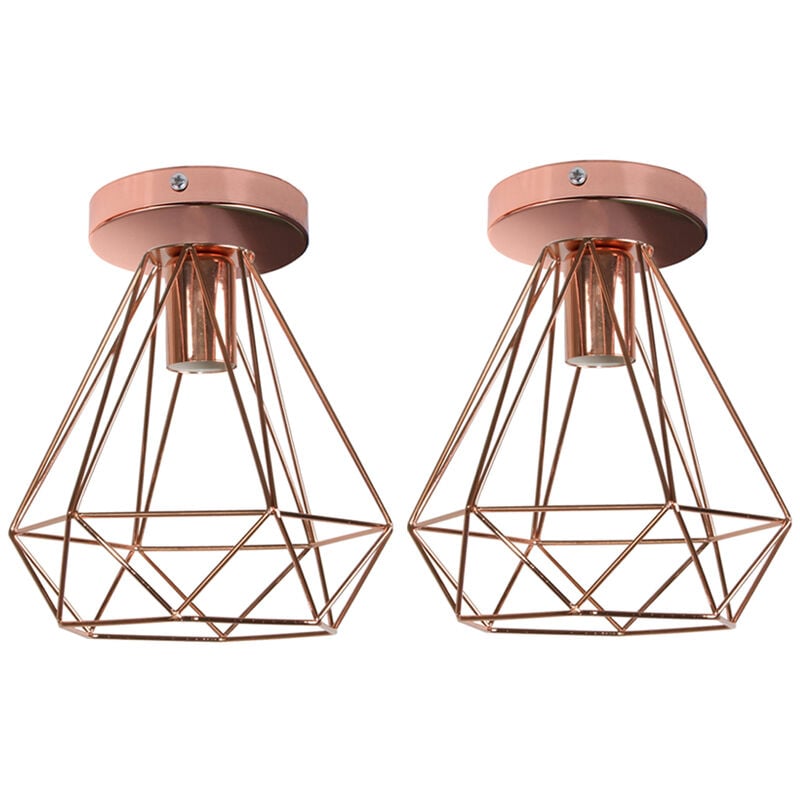 2PCS Plafonniers D'Intérieur Plafonniers En Métal Or Rose Vintage Lampe De Plafond Rétro Diamant Pour Salle À Manger Bar Café Chambre Bureau E27