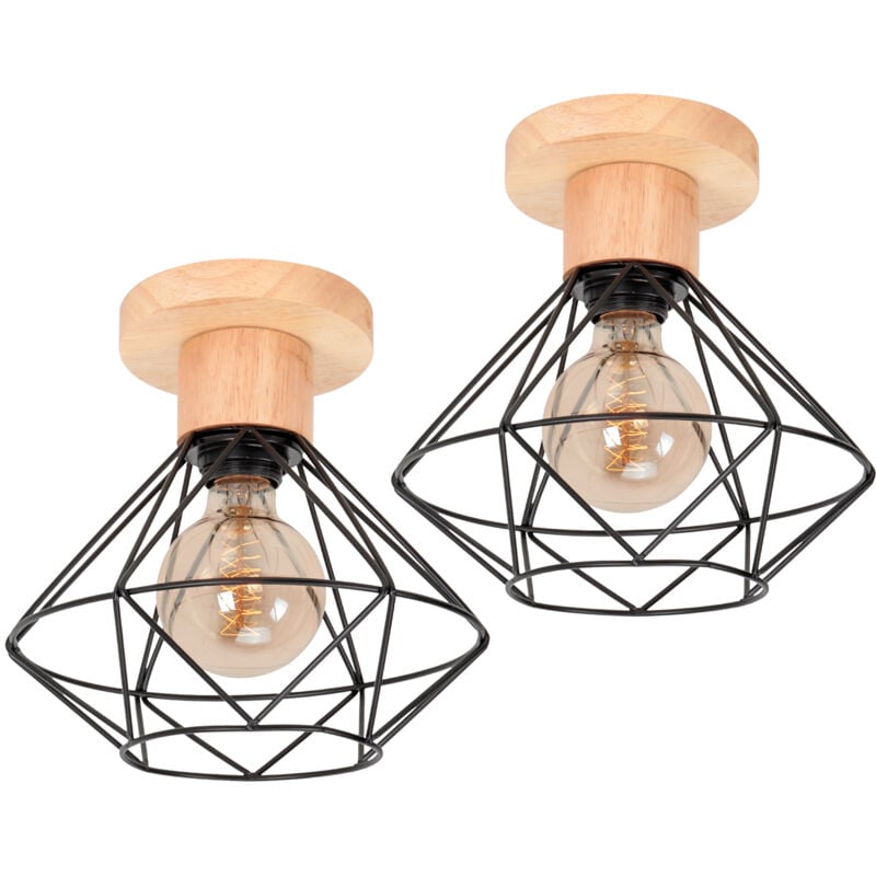 (2PCS) Plafonniers Modernes Cage En Métal Lampe De Plafond D'Intérieur E27 Noir Luminaire Plafonnier Rétro Pour Chambre Couloir Salon