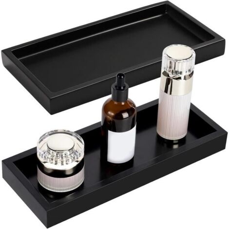 2pcs Plateau Decoratif Rectangulaire Noir,Plateau Salle de Bain,Plateaux Salle de Bain,Facile à Nettoyer,organise Objets,2010cm