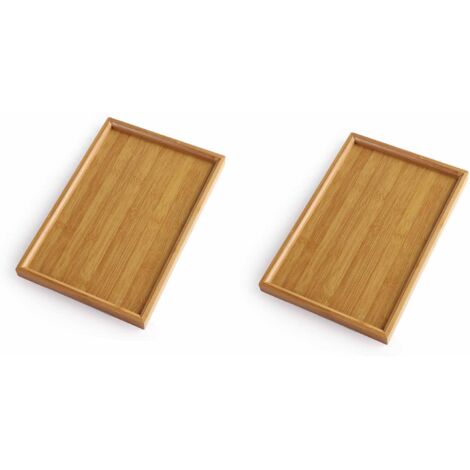 2PCS-Plateau en Bambou avec Poignées, Plateau de Service et de Petit Déjeuner, Thé et Table Basse, Décoratif de Cuisine (33 x 22 x 2 cm)