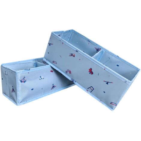 2Pcs Pliable Boite de Rangement sous Vetement, Organisateur Tiroir Vetement avec Motifs Amusants, Boite Rangement Tissu Multifonctionnel pour Sous-vêtements, Chaussettes, Cravates, Bleu
