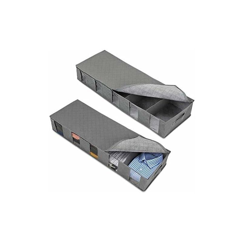 2Pcs Pliable Boite Rangement Sous Lit, Avec Couvercle Et Zip,Sac de Rangement Vetement Pour Vêtements, Couvertures, Chaussures, Chandails