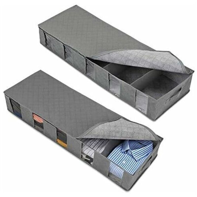 2Pcs Pliable Boîte Rangement Sous Lit, Avec Couvercle Et Zip,Sac de Rangement Vetement Pour Vêtements, Couvertures, Chaussures, Chandails