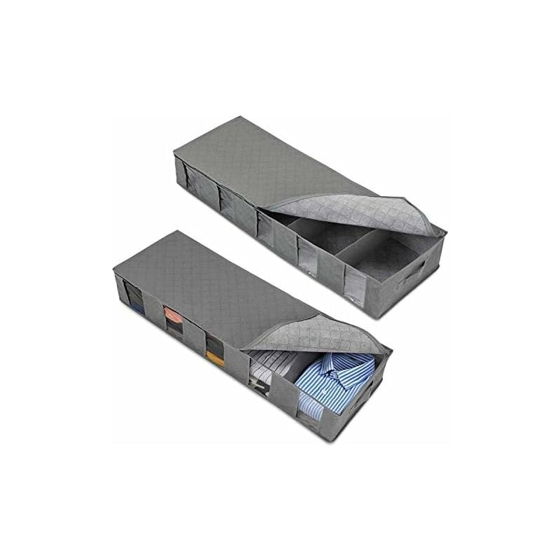 2Pcs Pliable Boîte Rangement Sous Lit, Avec Couvercle Et Zip,Sac de Rangement Vetement Pour Vêtements, Couvertures, Chaussures, Chandails Fei Yu