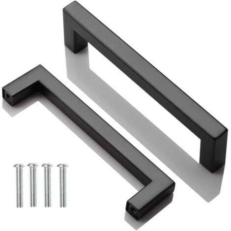 2pcs Poignee de Meuble Cuisine Noir, Acier Inox Poignées Meubles Carrée Entraxe 128 mm, pour Commode Salle de Bain, Tiroirs, Armoires, Placard, avec des vis