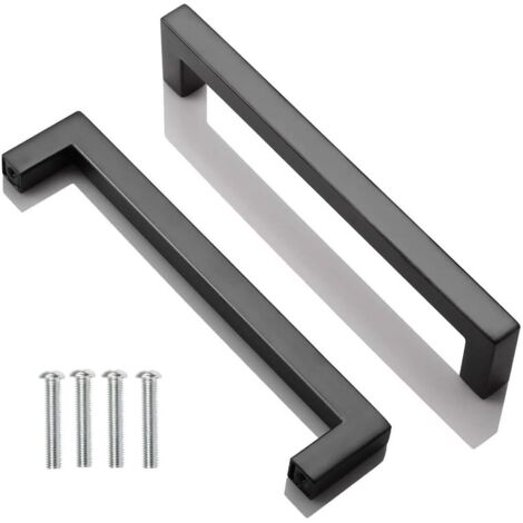 2pcs Poignee de Meuble Cuisine Noir, Acier Inox Poignées Meubles Carrée Entraxe 160 mm, pour Commode Salle de Bain, Tiroirs, Armoires, Placard, avec des vis