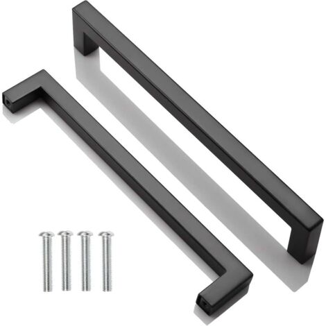 2pcs Poignee de Meuble Cuisine Noir, Acier Inox Poignées Meubles Carrée Entraxe 192 mm, pour Commode Salle de Bain, Tiroirs, Armoires, Placard, avec des vis