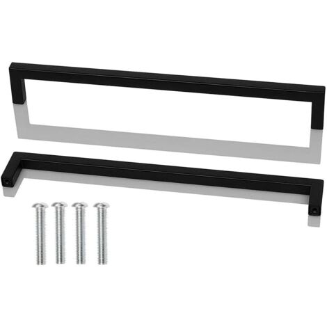2pcs Poignee de Meuble Cuisine Noir, Acier Inox Poignées Meubles Carrée Entraxe 288 mm, pour Commode Salle de Bain, Tiroirs, Armoires, Placard, avec des vis