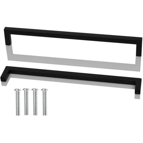 2pcs Poignee de Meuble Cuisine Noir, Acier Inox Poignées Meubles Carrée Entraxe 320 mm, pour Commode Salle de Bain, Tiroirs, Armoires, Placard, avec des vis