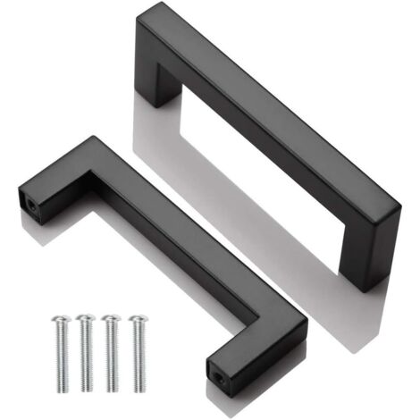 2pcs Poignee de Meuble Cuisine Noir, Acier Inox Poignées Meubles Carrée Entraxe 96 mm, pour Commode Salle de Bain, Tiroirs, Armoires, Placard, avec des vis