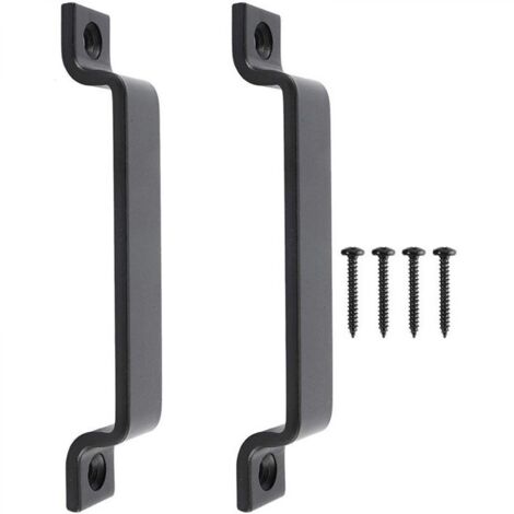 2PCS Poignée de Porte Coulissante Poignée de Porte pour Grange Placard Armoire Cuisine Meuble en Acier avec Vis Noir (16,5CM)