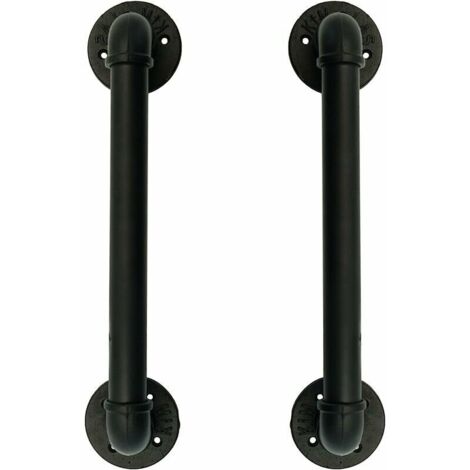 2PCS Poignée de porte en fonte rétro industrielle, poignée de porte de tuyau, barre de serviette, rampe en fer steampunk, barre de tiroir, barre de porte de placard, noir, 50cm