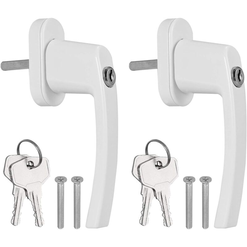 Memkey - 2PCS Poignées de Fenêtre Verrouillable à Clé en Aluminium Blanc Poignée de Porte de Balcon Windows avec 4PCS Vis et 4 pcs Clés Convient à