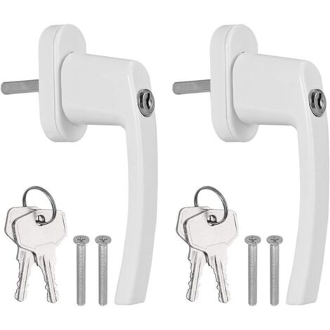 2PCS Poignées de Fenêtre Verrouillable à Clé en Aluminium Blanc Poignée de Porte de Balcon Windows avec 4PCS Vis et 4 PCS Clés Convient à Toutes Les Fenêtres et Portes de Balcon Courantes