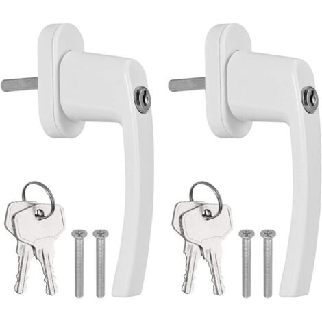 2PCS Poignées de Fenêtre Verrouillable à Clé en Aluminium Blanc Poignée de Porte de Balcon Windows avec 4PCS Vis et 4 PCS Clés Convient à Toutes Les Fenêtres et Portes de Balcon Courantes