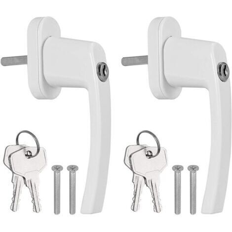 2PCS Poignées de Fenêtre Verrouillable à Clé en Aluminium Blanc Poignée de Porte de Balcon Windows avec 4PCS Vis et 4 PCS Clés Convient à Toutes Les Fenêtres et Portes de Balcon Courantes