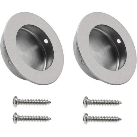 2pcs Poignées Encastrées Rondes en Acier Inoxydable 304 Brossé Circulaire Affleurante Tirer Armoire Cachée Boutons de Porte Coulissante avec Vis
