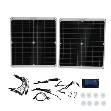 2Pcs Portable 25W Solar Panel Board 20V 60A Solar Charge Controller for Camping Emergency