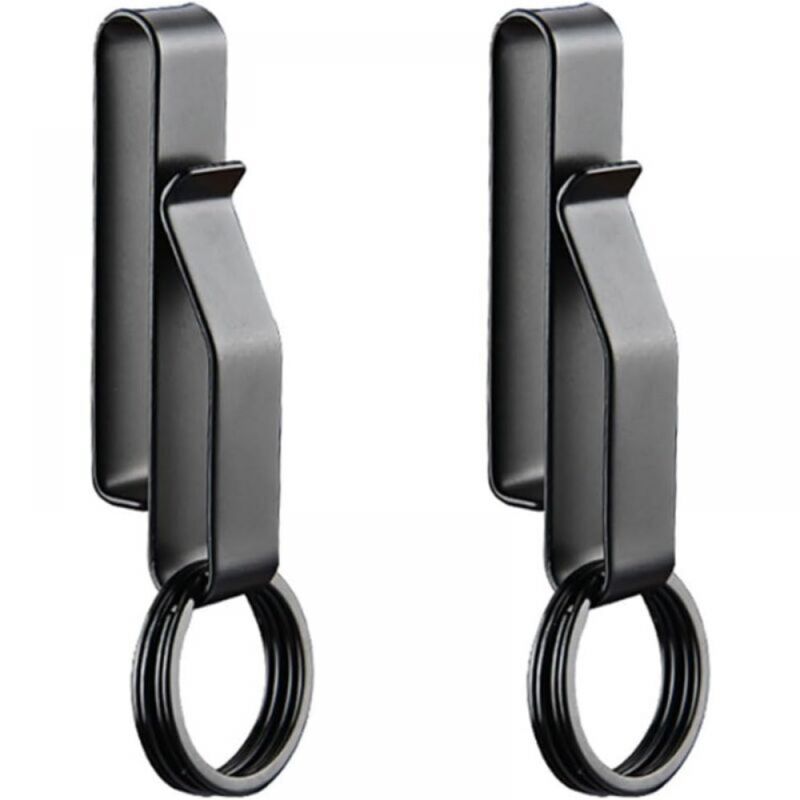 Cyslmuk - 2pcs Porte Clé Clip, Porte-Clés Tactique avec 4pcs Anneaux, en Acier Inoxydable pour Ceinture de Hommes Sécurité Mousqueton Ceinture